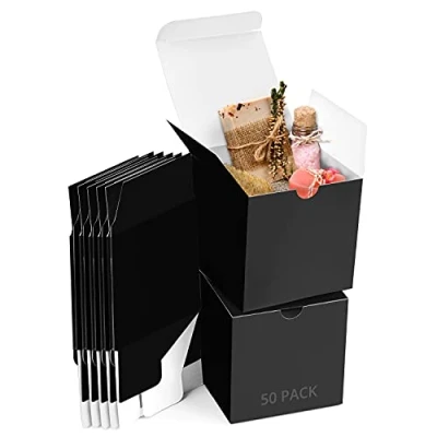 Abbildung von Belle Vous Schwarze Pappschachteln mit Deckel, Geschenkboxen Deckel (50er Pack) Box Maße 7,5 x cm Einfache Faltschachtel Geschenkbox Partys, Geburtstage, Hochzeiten, Feiertage