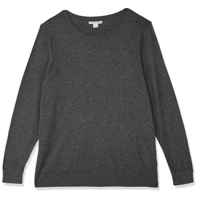 Abbildung von Amazon Essentials Damen Leichter, Langärmeliger Pullover Mit Rundhalsausschnitt (Erhältlich in Übergröße), Dunkelgrau Meliert, M