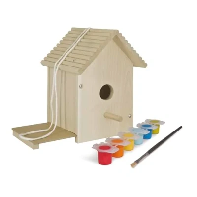 Abbildung von Eichhorn 100004581 Outdoor Vogelhaus aus Holz, zum Zusammenbauen und Bemalen, Inkl. Pinsel Farben, 14x14x24cm Lindenholz, DIY