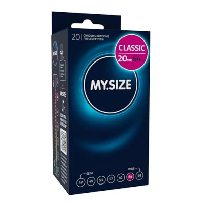 Abbildung von MY.SIZE Classic Kondome 64 mm Breite I 20 Stück Packung Premium extra dünn gefühlsecht hauchzart dünne 0,07 Wandstärke vegan für Männer Condoms for men