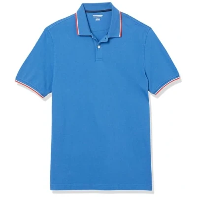 Abbildung von Amazon Essentials Herren Piqué Poloshirt aus Baumwolle, Schmale Passform, Blau Thin Stripe, XL