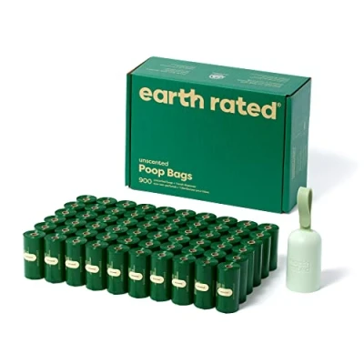 Abbildung von Earth Rated Halter für Hundekotbeutel mit Hundekotbeuteln, neues aussehen, haltbar und garantiert auslaufsicher, unparfümiert, 1 Spender 900 Beutel