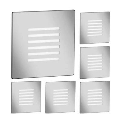 Abbildung von ledscom.de 6 Stück LED Treppenlicht/Wandeinbauleuchte FEX für innen und außen, Gitter, eckig, edelstahl, 85 x 85mm, warmweiß