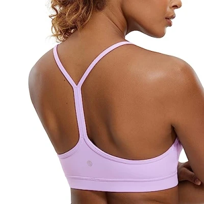 Abbildung von CRZ Yoga Damen Butterluxe Racerback Sport BH Gepolstert Ohne Bügel Y Rücken Bra Sommer Atmungsaktiv Spaghetti Top Elfen Purpur S