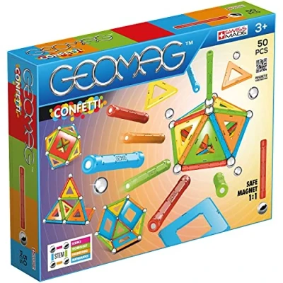 Abbildung von GEOMAG CLASSIC CONFETTI 50 Teile Magnetisches Konstruktionsspiel für Kinder von 34 Jahren Swiss Made Bausteine ​​mit 16 Stäben, 14 Kugeln, 20 Plättchen STEM Magnetische