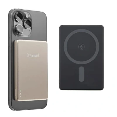 Abbildung von Intenso MW5000 Magnetische Powerbank 5000 mAh MagSafe kompatibel, Wireless Charging 15W, USB C PD 20W, Flach &amp; Kompakt Geprüft in Deutschland Champagner