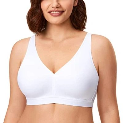 Abbildung von AISILIN Damen BH ohne Bügel Große Größen Comfy Schlaf BHS Vollschalen Soft Bequemer Weiss 95D