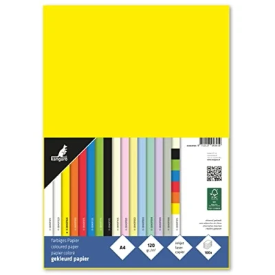 Abbildung von kangaro Tonpapier Gelb DIN A4 120g/m² FSC mix 100 pack Briefpapier Bastelpapier DIY K 0043F025 29.7x21x1.5