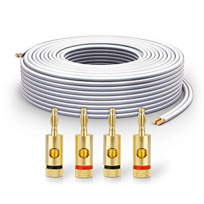 Abbildung von PureLink Lautsprecherkabel OFC 2 x 2,50mm² (0,20mm), 10,0m, weiß, Set mit 4 Bananensteckern