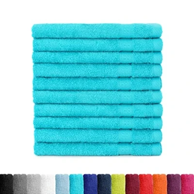 Abbildung von BaSaTex Handtuch Set für Gäste 10er Pack Frottee Handtücher mit Aufhängeschlaufe aus weicher Baumwolle in 30x50cm Waschtücher Öko Tex Standard 100 Zertifiziert Türkis