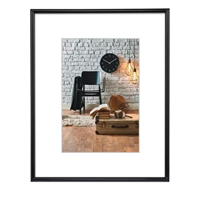 Abbildung von Hama Bilderrahmen Sevilla DIN A3 (29,7x42 cm) (Fotorahmen mit Papier Passepartout 18x24 cm, Rahmen aus bruchsicherem Kunststoff Glas zum Aufhängen) schwarz
