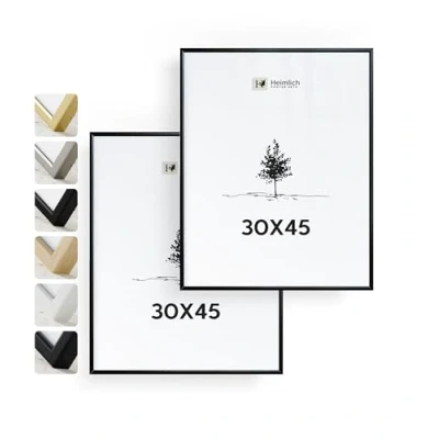 Abbildung von Heimlich® Bilderrahmen 30x45 cm, Aluminium Metall, Schwarz, 2er Pack Kleine Posterrahmen mit Kunststoffabdeckung Nur zur Wandmontage