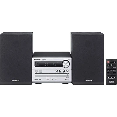 Abbildung von Panasonic SC PM250EG S Micro Hi Fi Kompakt Stereoanlage mit CD Player, FM Radio, USB &amp; Bluetooth, 20 W Lautsprecher, satter Bass klarer Klang, Silber