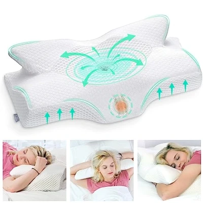 Abbildung von Elviros Orthopädisches Kissen aus Memory Foam, Kopfkissen Nackenschmerzen, Schlafkissen, Nackenkissen, Anti Schnarch , Ergonomisches für Seitenschläfer, Bauchschläfer, 56 x 11 33 cm