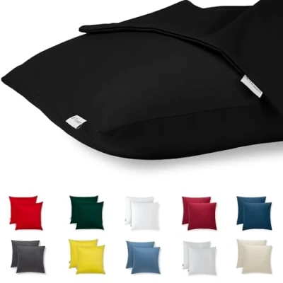 Abbildung von Kissenbezug 30x30 Baumwolle Premium Satin 2er Set Kissenhülle Deko für Kissen Sofa/Bett Stoff Superweicher Resistent Hypoallergen Anti Milben Kopfkissenbezug mit Verdecktem Zip Voll Waschbar