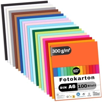 Abbildung von perfect ideaz 100 Blatt Foto Karton DIN A6, 20 Farben, 300 g/m², made in Germany, Blauer Engel zertifiziert