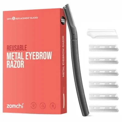 Abbildung von Augenbrauen Rasierer, Wiederverwendbare Gesichtsrasierer für Männer &amp; Frauen, Edelstahl Trimmer Shaper mit Präzisionsabdeckung, Dermaplaning Tool, 6 Klingen (Schwarz)