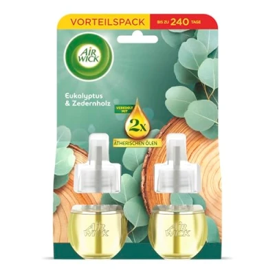 Abbildung von Air Wick Duftstecker Nachfüller Duft: Eukalyptus &amp; Zedernholz Holziger Raumduft für die Steckdose 2x 19ml Duftölflakon