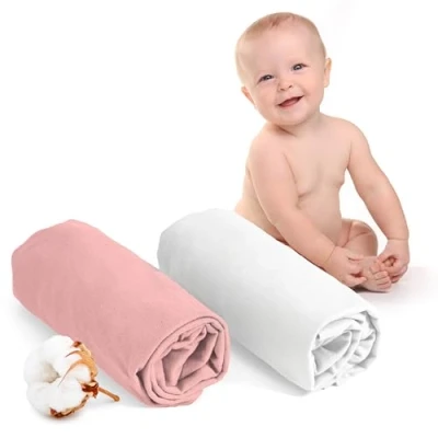 Abbildung von Dreamzie Spannbettlaken 60x120 Baby 2er Pack Baumwolle Oeko Tex Zertifiziert Weiß und Rose 100% Jersey 60x120cm