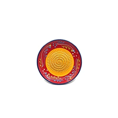 Abbildung von Kaladia Keramik Reibeteller/Keramikhobel ideal für Ingwer, Parmesan etc. Motiv: Rot/Orange Durchmesser: 12 cm handgemacht &amp; handbemalt Made in Spain