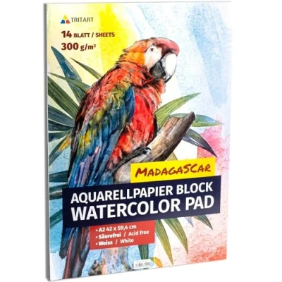 Abbildung von Tritart Aquarellpapier Din A2 300g/m² Malblock mit 14 Blatt Aquarellblock zum Malen Watercolour Paper Aquarell Papier Zeichenpapier Block Blätter