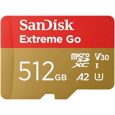 Abbildung von SanDisk 512GB Extreme Go Micro SDXC Karte (Für Android Smartphones und Tablets, Action Cams, Drones, UHS I, bis zu 200 MB/s 5K, 4K UHD, Rescue Pro Deluxe, V30, Class 10, U3) Für Amazon