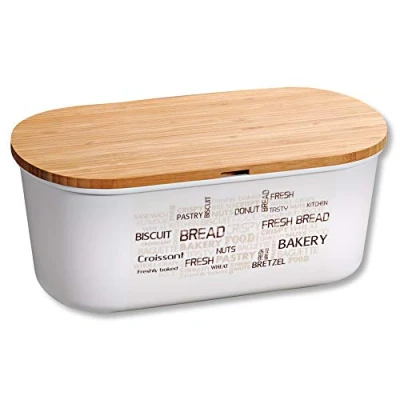 Abbildung von Kesper Brotbox, Material: Melamin, Bambus, Maße: B: 34 x H: 14 T: 18 cm, Farbe: Weiß, Braun 58500