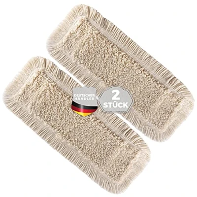 Abbildung von Thometzki Wischmopp Bezug (2X, 40cm) Bodenwischer Wischbezug zur Echtholz Trocken &amp; Nass Bodenpflege für Parkett Dielen, Laminat Fliesen Hochwertiger Wischer Beige