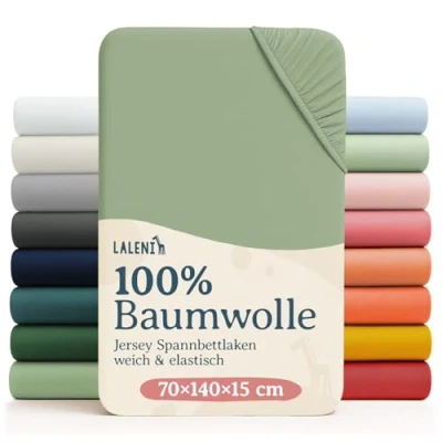 Abbildung von Laleni Jersey Spannbettlaken 70x140 cm Babybett 2er Set Oeko TEX zertifiziertes Bettlaken Kinderbett Kinderbettwäsche 100% Baumwolle Baby in Grün