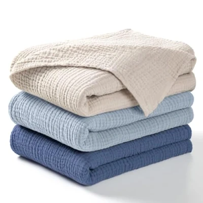 Abbildung von lulumoon Baby Pucktuch Musselin Decke Baumwolle Dünne Atmungsaktive Babydecke Swaddle Tücher für Junge und Mädchen 3er Pack (Marineblau)