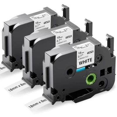 Abbildung von Upwinning Tze 241 D400 Schriftband 18mm kompatibel Brother P touch Bänder Weiß TZ 241, Laminiert für Beschriftungsgerät Ptouch D400VP D450 1830 900 PT 2430, 3x
