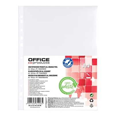 Abbildung von OFFICER PRODUCTS Prospekthüllen / 100 Stück Din A4/ Genarbt Oben Offen Klarsichthüllen Sicht Hüllen Gelochte Plastikhülle für Dokumente Papiere Akten Ordner/PP/ Transparent, 21141155 90