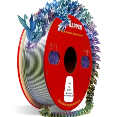 Abbildung von RepRapper Pla Tri Colour Filament 1,75 mm Multikolor für 3D Drucker Coextrusionen Seiden 1 kg (2,2 lbs) Multikolored PLA, Tricolor PL, Blau/Lila/Gelb