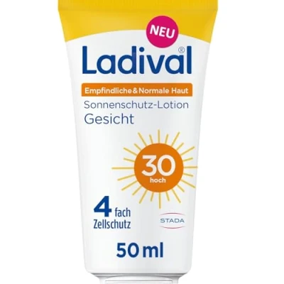 Abbildung von Ladival Sonnenschutz Lotion Gesicht LSF 30 empfindliche und normale Haut Sonnencreme mit einzigartigem 4 fach Zellschutz, Hyaluronsäure Photolyase, 50ml