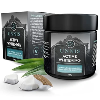 Abbildung von Unnis® Natürliche Kokosnuss Aktivkohle Pulver Zahnaufhellung für Weiße Zähne Bleaching Zahnpasta Activated Charcoal powder Teeth Whitening (New)