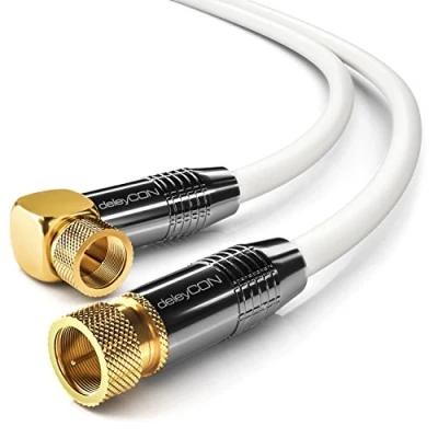 Abbildung von deleyCON 3,0m SAT Antennenkabel Satellitenkabel Koaxialkabel HDTV Full HD F Stecker 90 Grad Gewinkelt zu Gerade Weiß