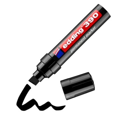 Abbildung von edding 390 Permanentmarker schwarz 1 Stift dicke Keilspitze 4 12 mm wasserfest, schnell trocknend Multimarker, Universalstift für Karton, Kunststoff, Holz, Metall, Glas, Stein, Leinwand
