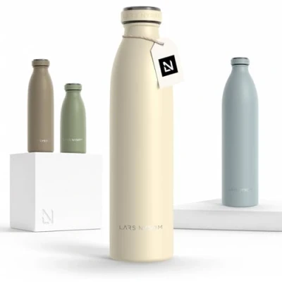 Abbildung von LARS NYSØM Edelstahl Trinkflasche 350ml, 500ml, 750ml, 1L, 1 5 liter Thermosflasche Kohlensäure geeignet Auslaufsichere Wasserflasche für Sport, Outdoor, Schule (Almond Beige, 750ml)