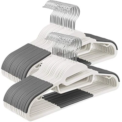 Abbildung von SONGMICS Kleiderbügel Kunststoff, 50er Set, Bügel mit U förmiger Öffnung, platzsparend, 0,5 cm dick, 41,5 breit, um 360 drehbarer Haken, weiß dunkelgrau CRP041W04