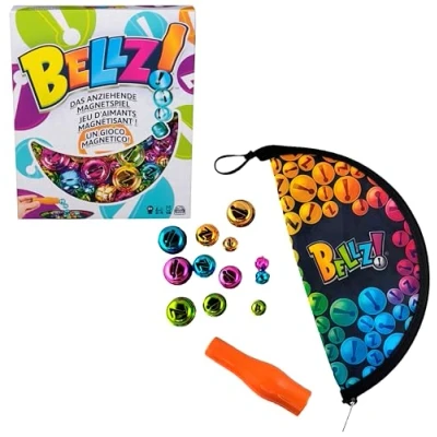 Abbildung von Spin Master Games Bellz!, das anziehende Magnetspiel für die ganze Familie, mit Magnetstab, bunten Glöckchen und Geschenktasche unterwegs, Kinder