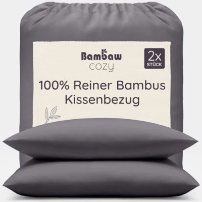 Abbildung von 2 Kissenbezüge Anthrazit Kopfkissenbezug 50x75 cm Bambusfasern Kissenbezug Antibakteriell Sommer und Winter Bettwäsche Allergiker Nachhaltig Luxus Bambus Kissen Bambaw