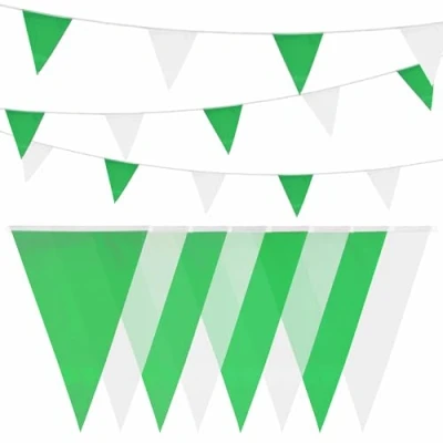 Abbildung von HEKU Wimpelkette grün weiß mit 20 Wimpeln I Wetterfest,10 Meter Lang Große, Auffällige Wimpel Ideal für Veranstaltungen, Integriertem Befestigungsband