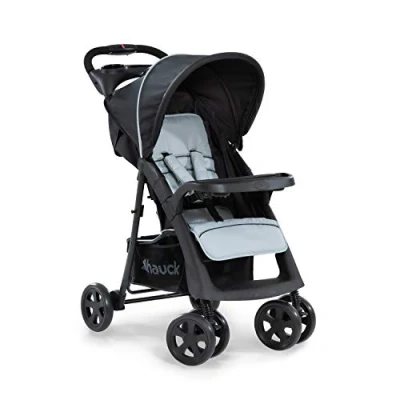 Abbildung von hauck Buggy Shopper Neo II mit 2 Getränkehalter und Snack Tablett, Einhändig Klein Faltbar, ab Geburt bis 22 kg Liegefunktion, Tasche im Verdeck, XL Korb 3 (Caviar/Silver)