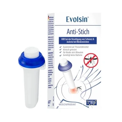 Abbildung von Evolsin‎® Anti Stich zur Behandlung von Insektenstichen OHNE Chemie &amp; Hitze I elektrischer Insektenstichheiler lindert Juckreiz Schwellungen benötigt keine Batterien für Kinder ab 6 Monaten