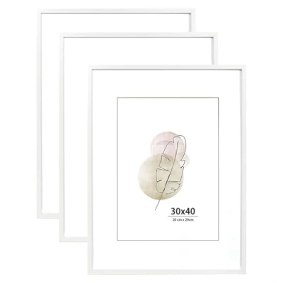 Abbildung von KAIWIN Bilderrahmen 30x40 cm Weiß Holz Fotorahmen 3er Set Holzrrahmen mit Passepartout zum aufhängen Benutzt für Wohnzimmer, Schlafzimmer, Arbeitszimmer, Fotos, Kunstwerke und Poster