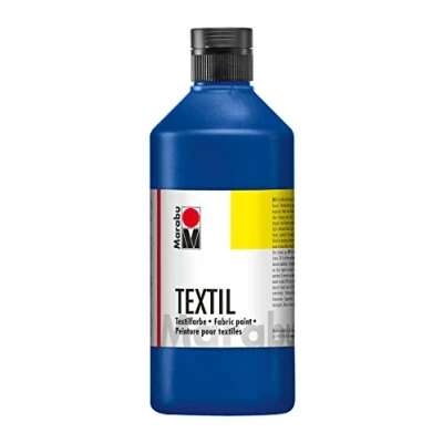 Abbildung von Marabu 17160075052 Textil Stoffmalfarbe für helle Stoffe, Mittelblau 500 ml, Druckfarbe auf Wasserbasis, waschbeständig bis 60C, Fixierung durch Bügeln o. Backofen
