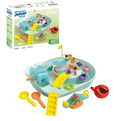 Abbildung von PLAYMOBIL JUNIOR Aqua Wasserbahn mit Wasserspielplatz und Lerneffekten nachhaltiges Spielzeug aus biobasierten Kunststoffen für Kinder ab 1 Jahr 71654