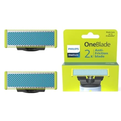 Abbildung von Philips OneBlade First Shave Ersatzklingen 2x Anti Friction Klingen mit Mikroglasperlen, hautfreundlich &amp; langlebig, für empfindliche Haut, passend Pro (QP225/50)