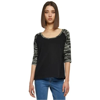 Abbildung von Urban Classics Ladies 3/4 Contrast Raglan TEE Tshirt print, Damen, Größe: Medium, Black/light grey