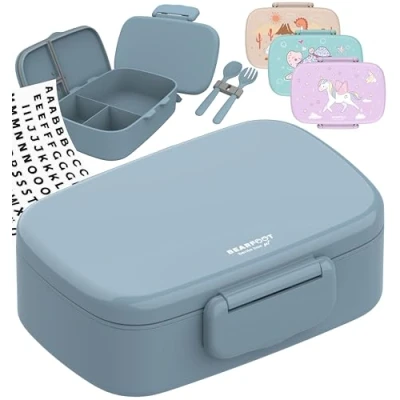 Abbildung von BEARFOOT Brotdose Kinder mit Fächern, BPA frei, Lunchbox, Bento box, Brotbox, Mädchen &amp; Jungen, Snackbox, 100% auslaufsicher, Vesperbox für Kindergarten, Schule (Blau)